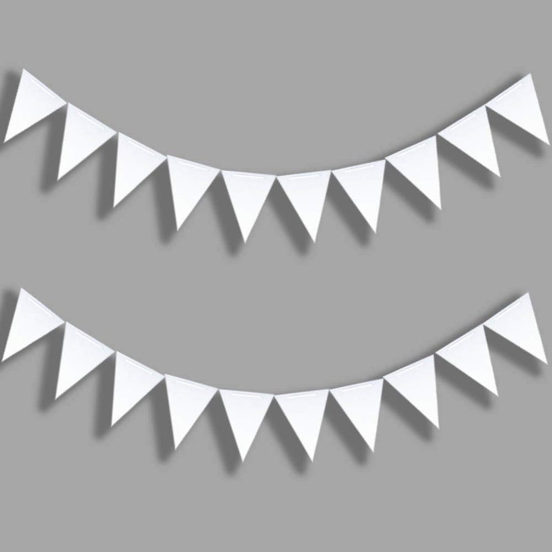 Aimto 20 Feet White Triangle Flag Banner for Party Decorations - 30pcs Flags - Image 1